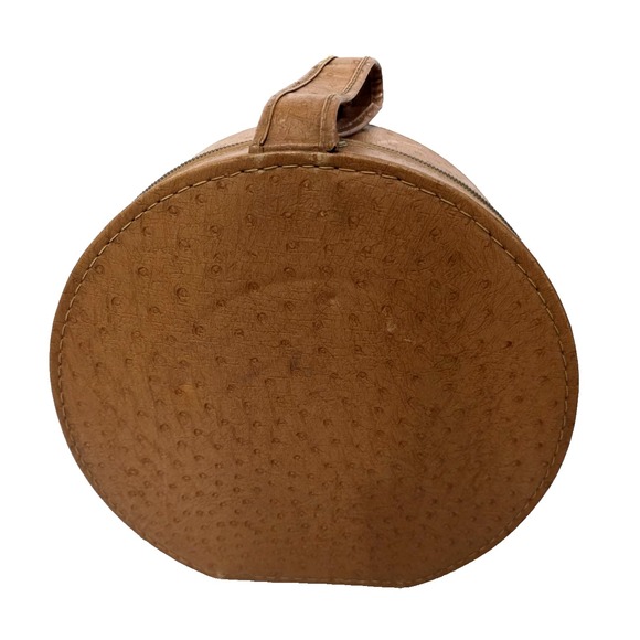 Handbags - Vintage 1960's Faux Leather Zippered Round Hard Case With Mirror 12"x13"x5"